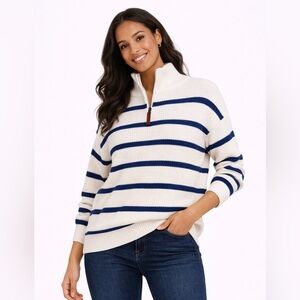 Denver Hayes Zip-Up Sweater - White and Blue